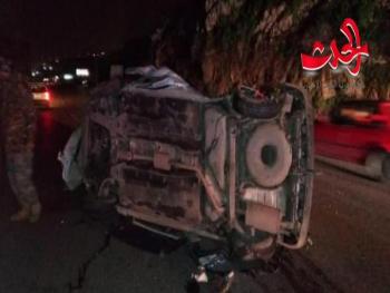 حادث سير يودي بحياة  شخص وإصابة 4 من عائلة واحدة على أوتستراد دمشق حمص