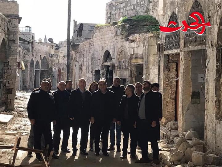 وزير السياحة ومحافظ حلب يزوران أسواق حلب القديمة ويطلعان على أعمال الترميم وإعادة التأهيل