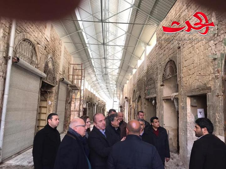 وزير السياحة ومحافظ حلب يزوران أسواق حلب القديمة ويطلعان على أعمال الترميم وإعادة التأهيل