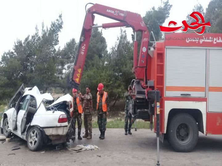 وفاة شخصان على طريق حمص/ تدمر بحادث تصادم بين صهريج غاز وسيارة