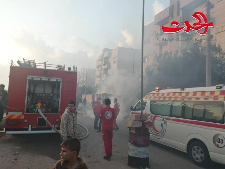 بالصور... فوج الاطفاء  يخمد حريق نشب في حي الضاحية بدرعا