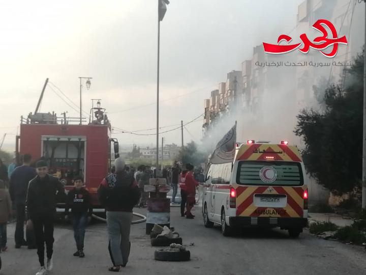 بالصور... فوج الاطفاء  يخمد حريق نشب في حي الضاحية بدرعا