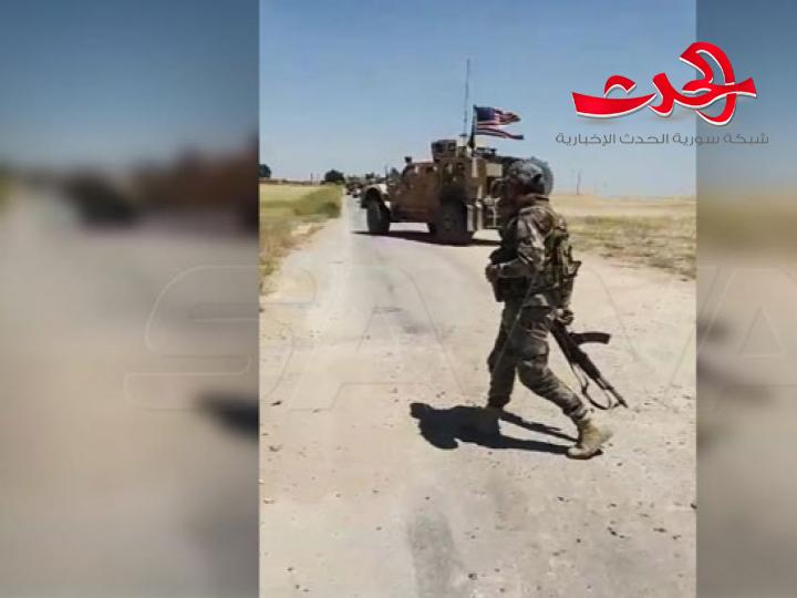 حاجز للجيش العربي السوري يعترض رتلا من الاحتلال الامريكي في الحسكة