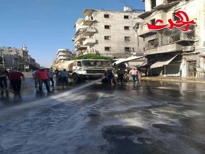 اطلاق حملة تعقيم وتنظيم ورش مبيدات شاملة لشوارع حلب وأحيائها
