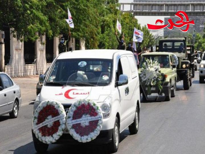 تشييع اللواء محمد طارق الخضراء من مشفى تشرين العسكري إلى مثواه الأخير في مقبرة الدحداح بدمشق