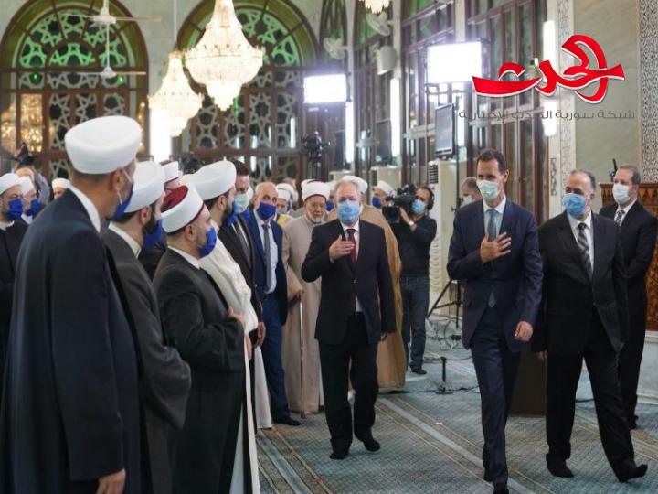 الرئيس الأسد يشارك في الاحتفال الديني بذكرى المولد النبوي الشريف في جامع سعد بن معاذ بدمشق
