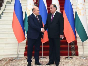 الرئيس إمام علي رحمان يستقبل رئيس الحكومة الروسية ميخائيل ميشوستين الذي يزور طاجيكستان
