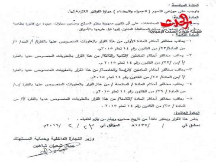 القانون الناظم لعمل محلات بيع اللحوم الحمراء والبيضاء