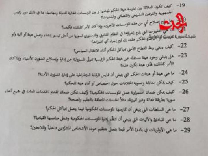 سورية الحدث تنشر أسئلة دي ميستورا الـ29 حول الحكم