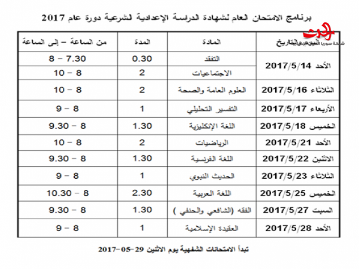 التربية تصدر برنامجي امتحان شهادتي التعليم الأساسي والإعدادية الشرعية لعام 2017