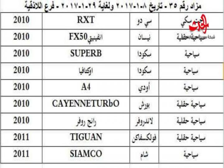 مزاد علني لبيع 614 سيارة وهذه الموديلات 