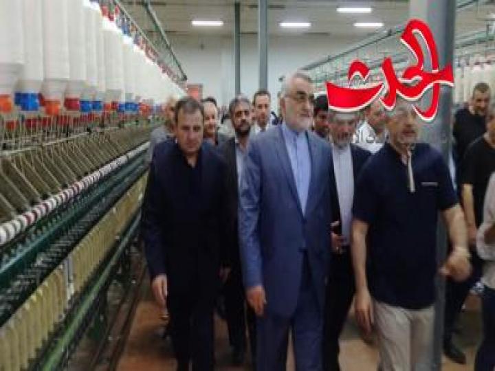اللاذقية ; محافظ اللاذقية ورئيس الأمن القومي الايراني في زيارة لمعمل غزل ونسيج اللاذقية...