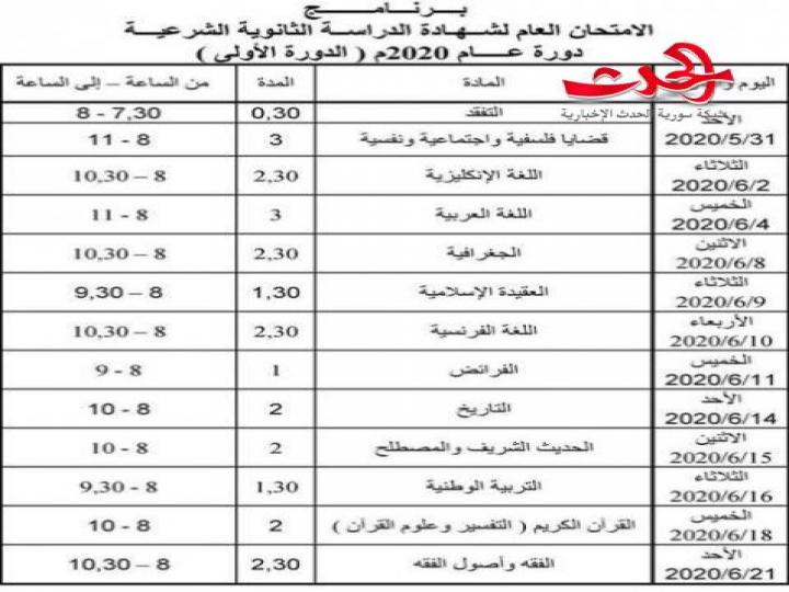 وزارة التربية تصدر برامج الامتحانات لعام 2020