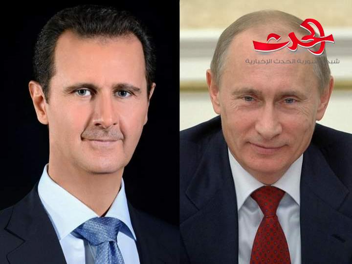 اتصال هاتفي بين الرئيس الأسد والرئيس بوتين.. وبوتين يهنئ الاسد بإنجازات إدلب 