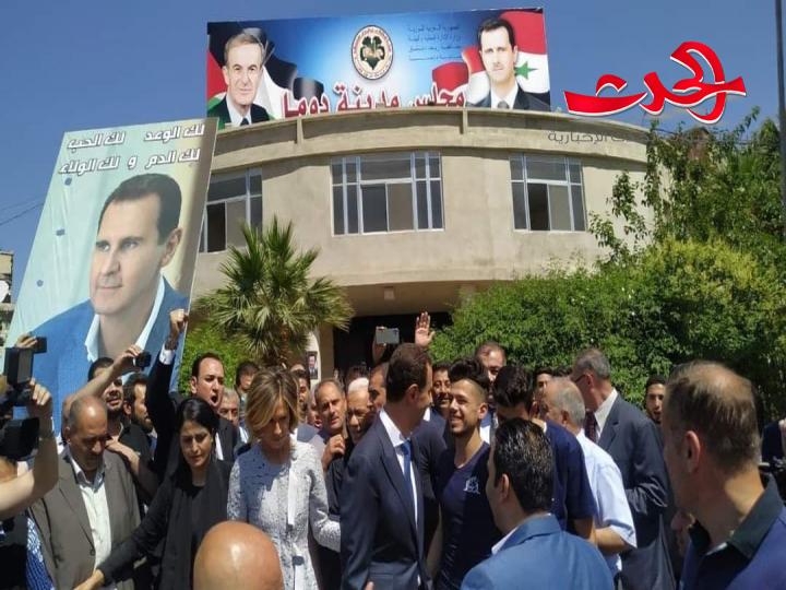 من مدينة دوما المرشح بشار الأسد والسيدة أسماء الأسد يدليان بصوتهما