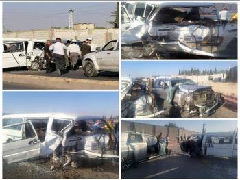 إصابة أحد عشر شخصاً أثر حادث سير بريف دمشق 