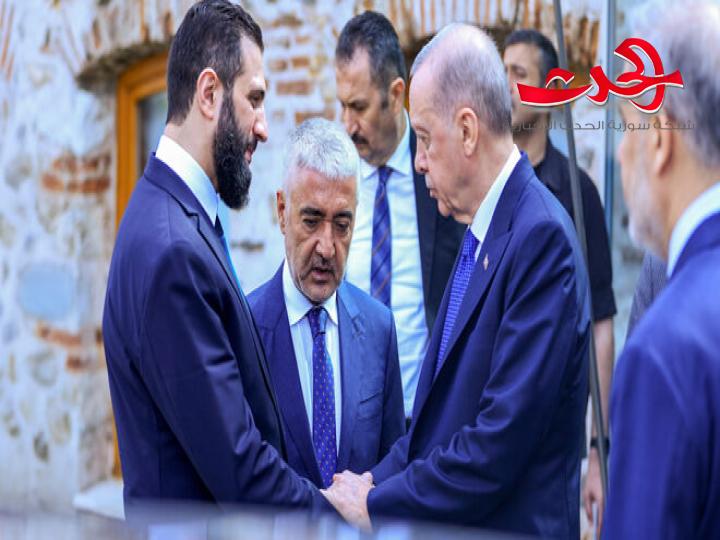 الرئيس الشرع يغادر قصر دولمة بهجه في إسطنبول حيث كان في وداعه الرئيس أردوغان