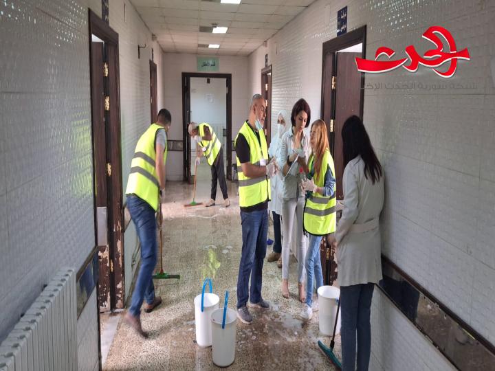 حملة نظافة تطوعية في مشفى الزهراء الوطني في حمص