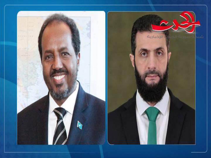 الرئيس الشرع يتلقى برقية تهنئة من رئيس جمهورية الصومال 