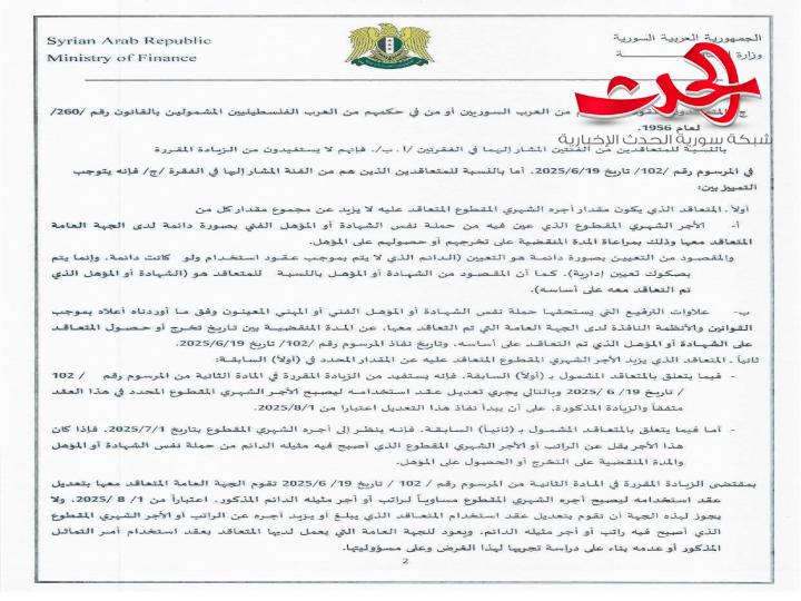 التعليمات التنفيذية الخاصة بمرسوم زيادة الرواتب 200 %