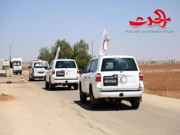 قافلة مساعدات من الهلال الأحمر تصل محافظة السويداء عبر بصرى الشام